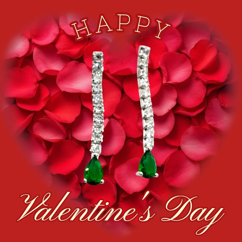 Orecchini Argento 925. orecchini tennis pendenti  2 mm bianchi e verde smeraldo - Immagine 2 di 4