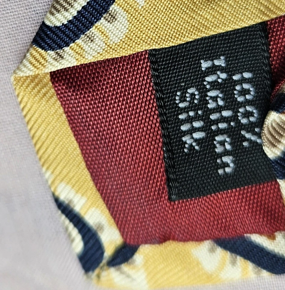 Corbata Bugle Boy Company 100 % seda italiana tejida cachemira dorada, azul Foto 2 de 4