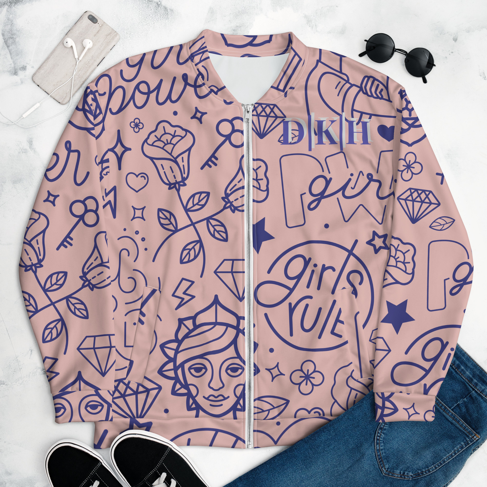 Unisex Bomber Jacket with Girl Power Design-image