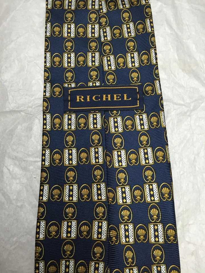 CORBATA RICHEL HOMBRE AZUL CON DORADO Y BLANCO 4 X 59 Foto 4 de 4