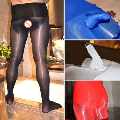 Mens Oil Glossy Sheer Pantyhose Crotch 