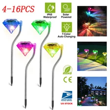 LED Solar Garden Lights Diamond Waterproof Stake Lamp Outdoor Pathway Yard Decor
