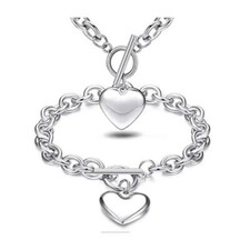 Stainless Steel Love Charm Heart Shape Jewelry Necklace  Bracelet Set