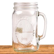 Mason Jar Drinking Mug 32oz Clear Glass Handle Country Hearth VTG Large Stein