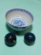 Chinese Baoding Meditation Oriental Stress Chime Balls w/ bowl and original box