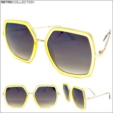 Oversized Vintage Retro Style SUN GLASSES Large Unique Hexagon Rose Gold Frame