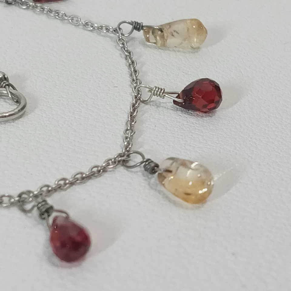 Brazalete de cadena de plata esterlina facetado granate cuarzo lágrima colgante 7,25" Foto 3 de 4