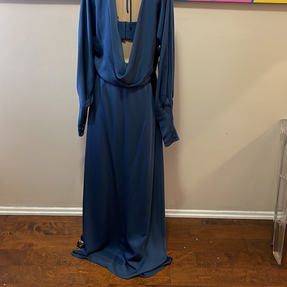 BCBGMaxAzria Blue Long Sleeve Dress Gown | eBay