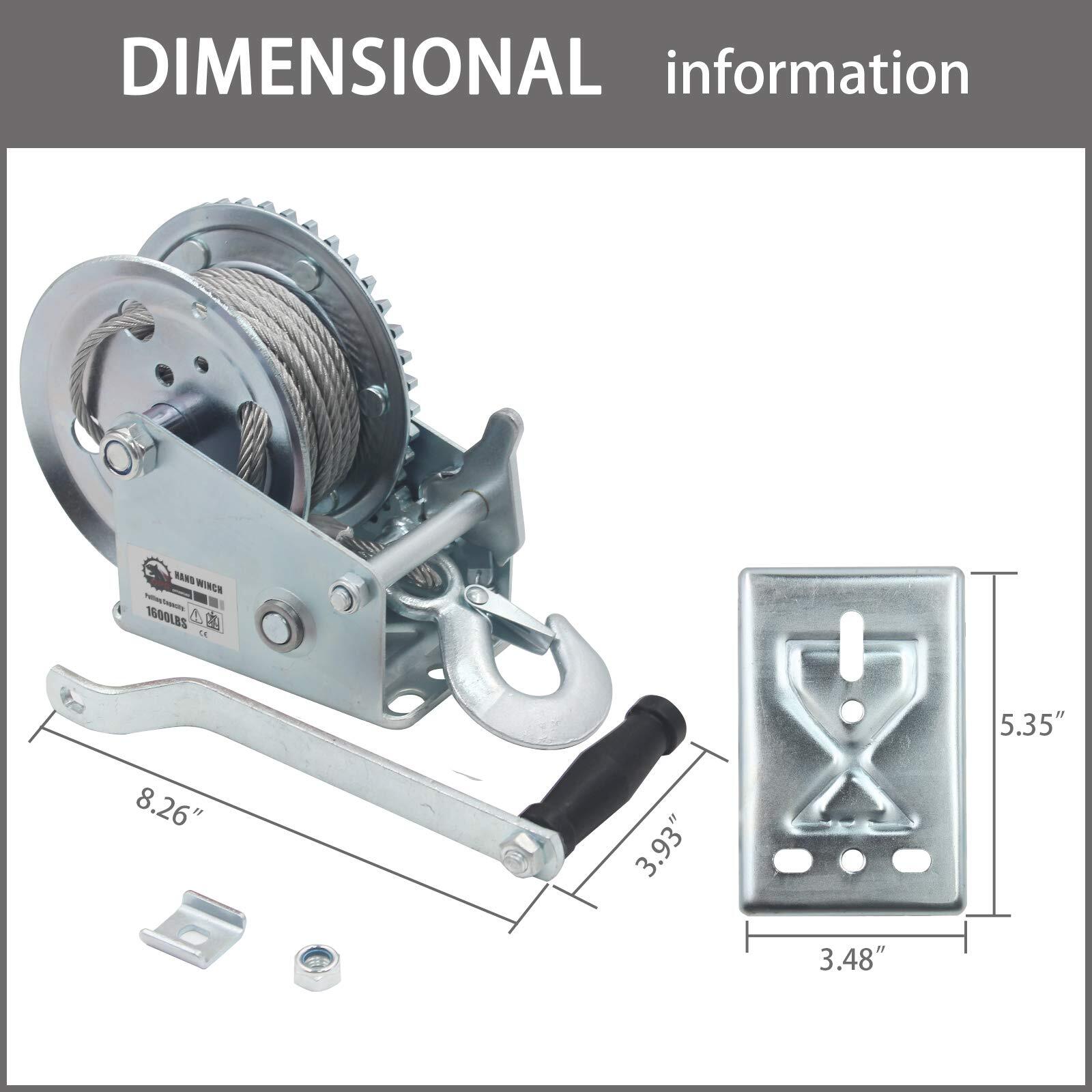 Hand Winch 1600 lbs Heavy Duty Steel Cable Crank Gear Winch ATV Boat Trailer New TECH ON PC