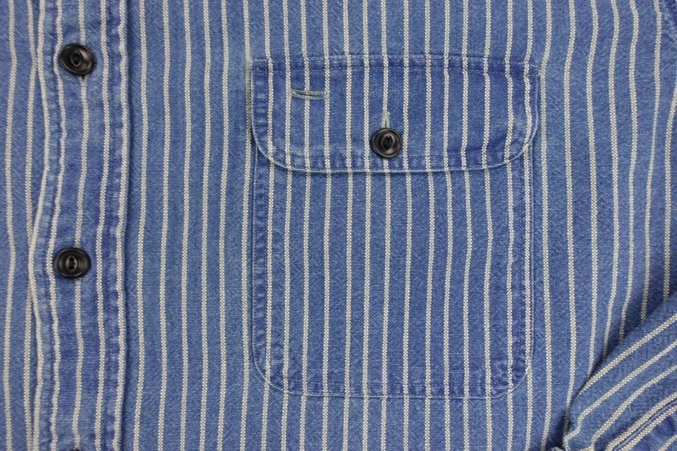 Polo Ralph Lauren Shirt Mens 1XB Blue Classic Fit Indigo Denim Striped Workshirt - Image 4 of 4