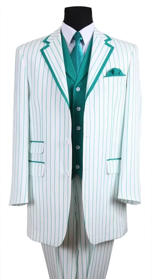 New Men's 3 piece Fashion Striped Suit With Solid Vest Style 5908V - Image 3 of 4