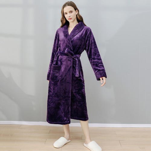Flanell Fleece langer Bademantel weich warm Morgenmantel Bademantel für Herren Damen - Bild 40 von 47