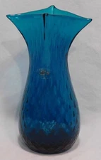 Blenko 1110 Optic Vase, Seabreeze Blue, Hand Blown, 10 7/8" Tall