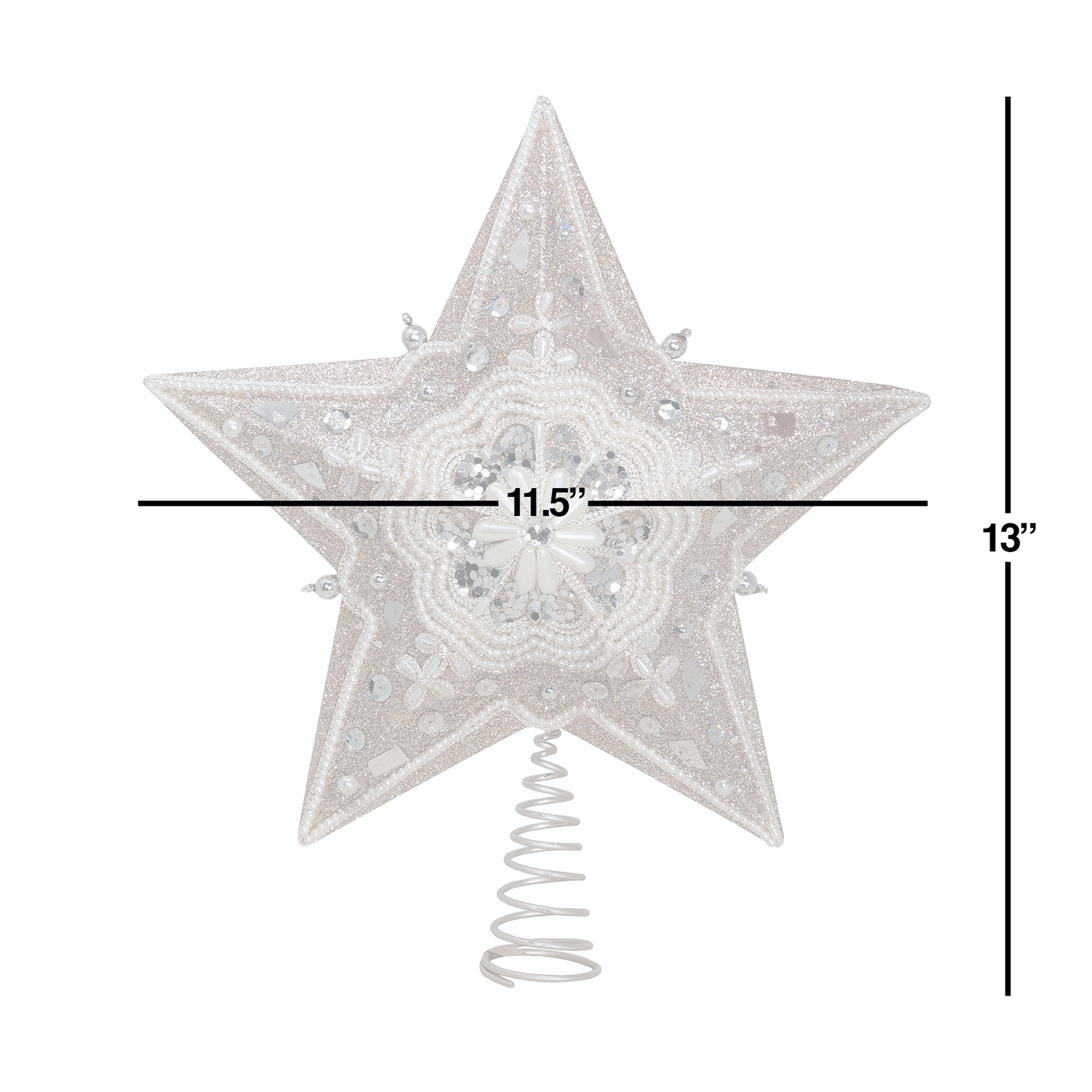 Kurt Adler Punta Per Albero Di Natale A Stella – 34,3 Cm – Con Perle Avorio E Glitter Platino