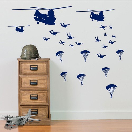 Military Parachute Soldiers Planes Helicopters Army Men Wall Stickers Decal A5 - Picture 4 of 12