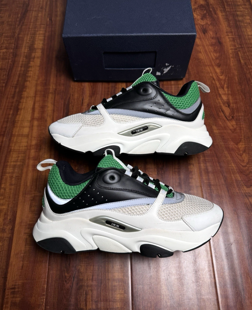 Dior B22 Black White Green Mens Reflective Mesh Trainer Sneakers