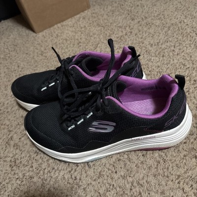 Skechers D Lux Fitness Sneakers Women s 9.5 Black Purple Memory Foam Comfort