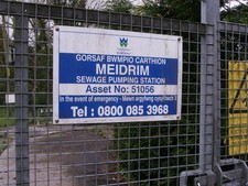 Photo A1 Sewage pump station Drefach/SN2920 Notice on gate of pump stat c2012