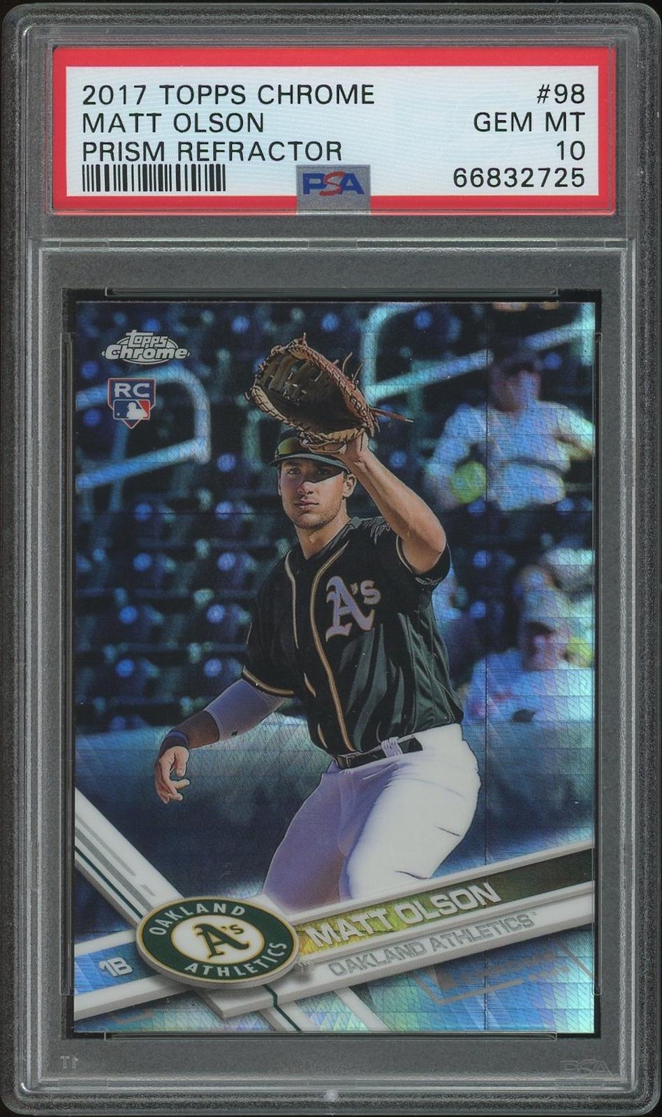 2017 Topps Chrome Baseball #98 Matt Olson Prism Refractor Rookie PSA 10 (GEM MT)