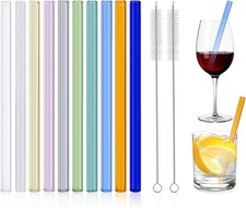 10 Pcs Reusable Straight Short Glass Straws,6''X10 Mm Colorful Cocktail Glass St
