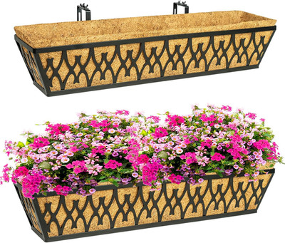 2 Pack 30 Inch Window Boxes Planters Railing Planter Box with Adjustable Bracket