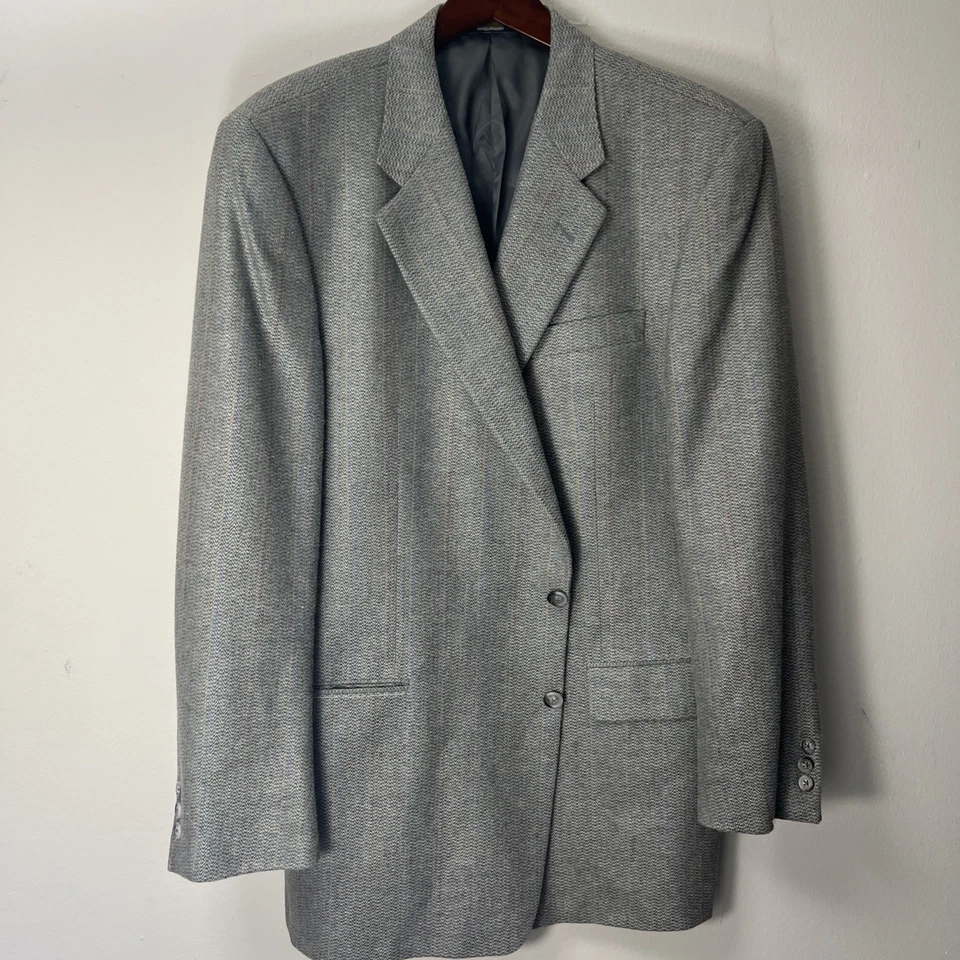 Casaco esportivo masculino tamanho 48L cinza listrado blazer de lã Bobby Jones vintage - Imagem 2 de 4