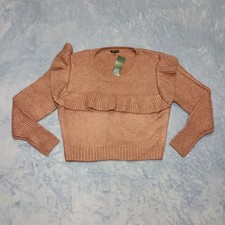 New NWT Wild Fable Ruffle Cropped Crew Neck Knit Sweater Muave Women's Size Med