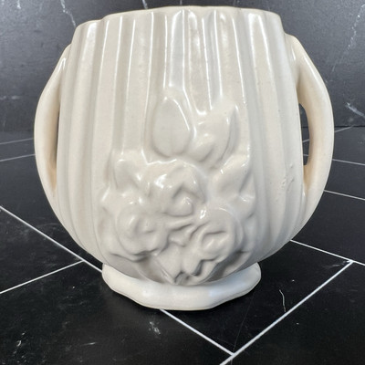 Vintage 1940er Nelson McCoy Keramik Miniatur Weißer Blumentopf Vase Selten HTF