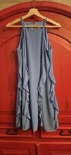 Vince Camuto Women's Sze 4 Blue Halter Sleeveless Sheath Dress Ruffles Party EUC