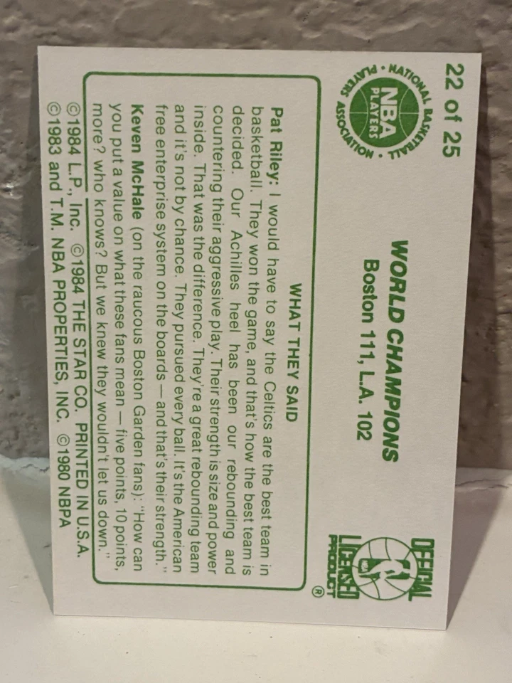 1984 Star Celtics Champs #22 World Champions NRMT - Image 2 of 2