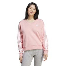 ADIDAS Womens Essentials 3 Stripes V-Neck Sweatshirt Small Pink White NWT