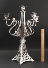 Large 21in Antique Wiener Werkstatte Vienna Secessionist Silver Plate Candelabra