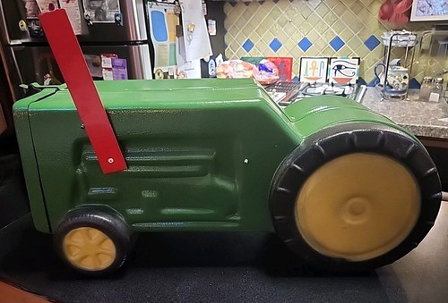 Heavy Plastic Country Tractor Mailbox Combine Green Yellow! Rare