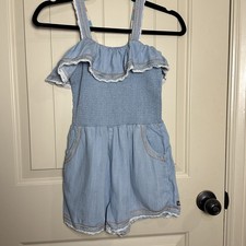 Girls Matilda Jane Dream Chasers Picnic in the Park Chambray Romper Size 14 EUC