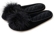 Women's Fuzzy Pom Pom Velvet Memory Foam House Slippers Ladies Cozy Non-slip