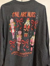 New Simply Southern Christmas "Yall are Nuts" 2XL Shirt Long Sleeve Dk Gray