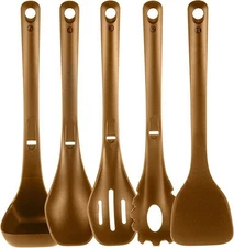 NutriChef Cooking Utensil Set - Spatula, Pasta Fork, Solid Spoon,Colander