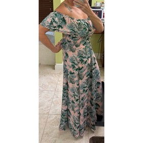 Nuon by Westside Pink tropical Medium Maxi tie waist off shoulder ruffle $199 