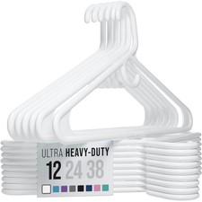 Thick Heavy Duty Hangers - White Plastic Clothes Hangers 12 Pack - Great for ...