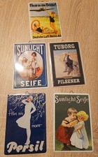 Nostalgie Blechschild  Retro Werbung Blechpostkarten mit Aufh&auml;nger 5 St&uuml;ck