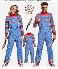 LENOAPHYS Adult Chucky Good Guys Costume Overalls  Long Sleeve Striped Shirt