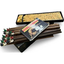  1930s  Mah Jong Set bakelite Tiles Dice Wood Racks Case  Book