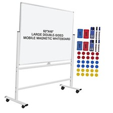 60"x48" Mobile Whiteboard Double-Sided Magnetic Dry Erase Board on Wheels -