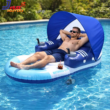 Motorized Pool Float with Canopy Rechargeable Dual Motor Electric Lounge Raft