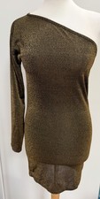 femme luxe gold Soft glitter mini dress Size UK 12 Bodycon Fit Off Shoulder