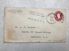 EN843 Envelope Postal Cover The Bank of Marion, Marion VA April 1916