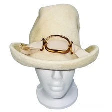 Vintage Gwenn Pennington Cloche Beige Hat Gold Church Dress Up Theatre Dance