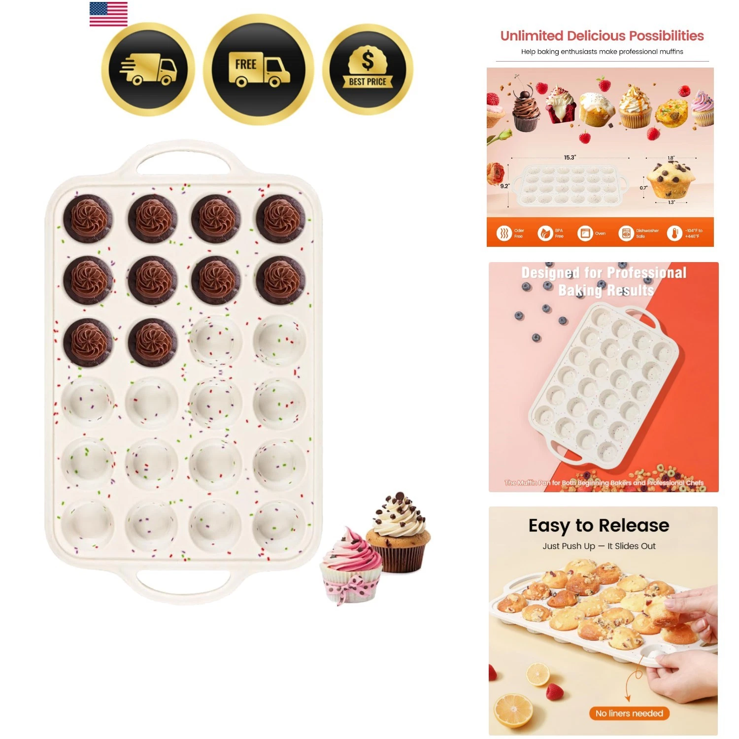 Silicone Mini Muffin Pan With Metal Reinforced Frame - 24 Cups Durable Silico...
Opens in a new wind