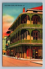 Vintage New Orleans Embroidered Iron Balcony Postcard French Quarter