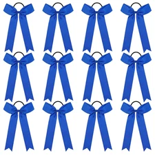 12 PCS Collegiate Style Long Tail Skinny Ponytail Holder Handmade Bows for Girls